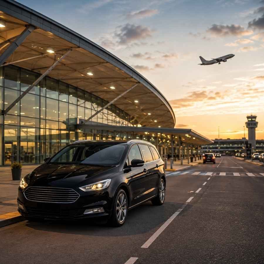 Nantwich airport taxi service dropping off at the airport terminal
